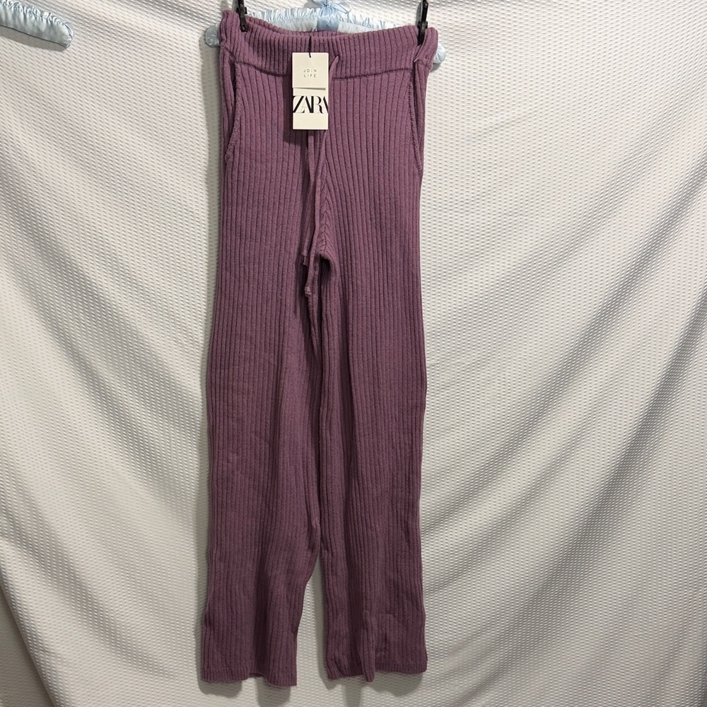 Zara Mauve Ribbed Knit Trousers